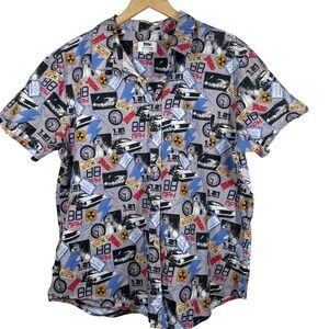 Unique Vintage Back to the Future Mens Short Sleeve Button Down Shirt Gray XL